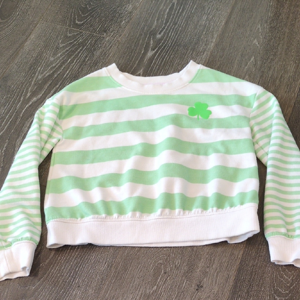 Cat & Jack ☘️ Mint Green and White Striped Sweatshirt